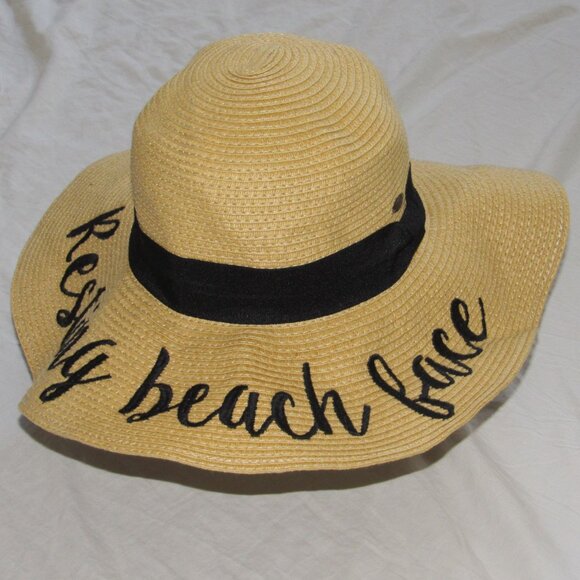 NWT CC Paper Weaved Straw Beach Time Resting Beach Face Sun Hat Floppy O/S - Picture 1 of 4